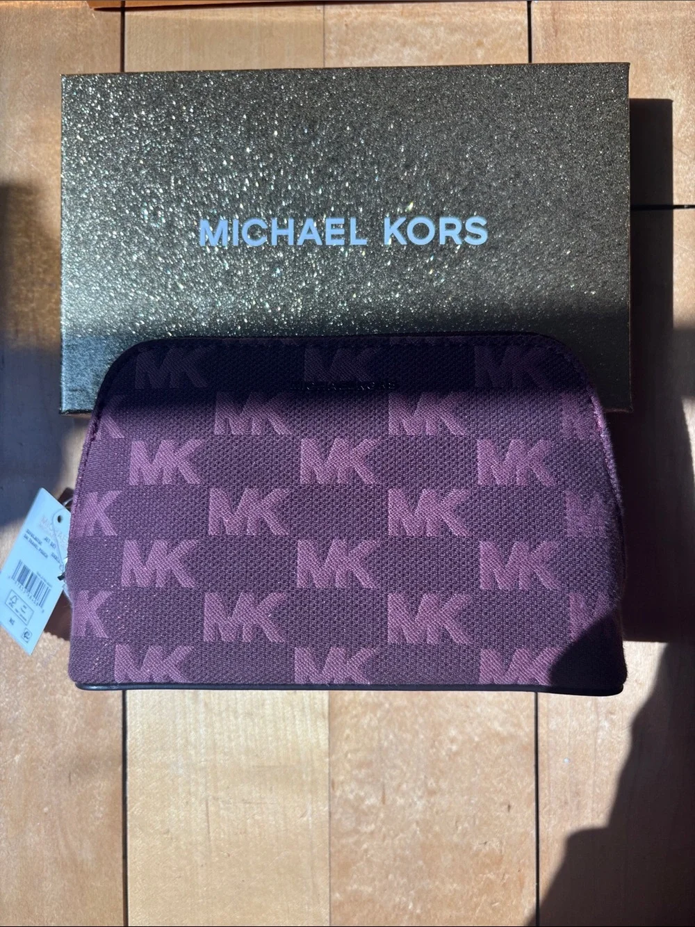 Michael Kors women’s ox blood jet set small MK Logo Travel Pouch